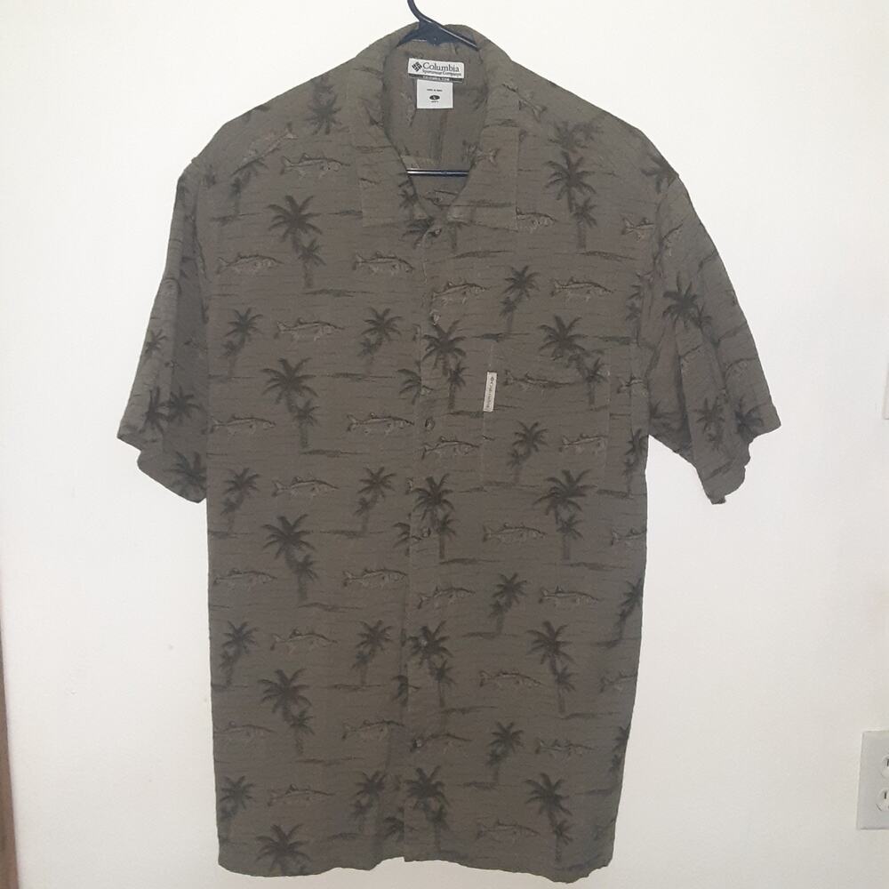 Columbia Sportswear Company Mens L Short Sleeve Button Up Shirt Snook Palm Trees